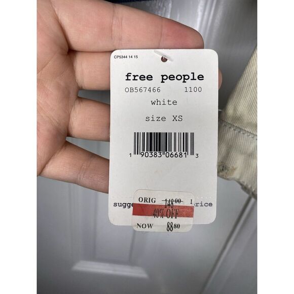 Free People Women's Double Weave Denim Jacket Very Distressed‎ Navy White XS New - Picture 4 of 9